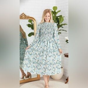Simply Southern Avery Blue Floral Dress in Size Large NWT